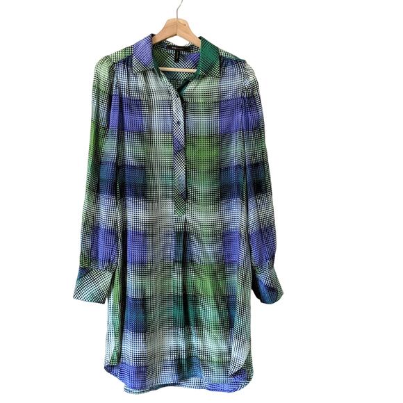 BCBGMAXAZRIA Checkered Plaid Button Shirtdress Med - Picture 1 of 9